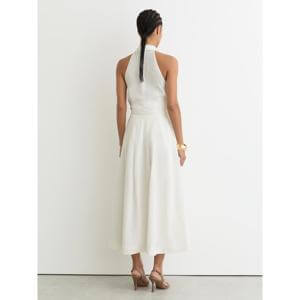 REISS Tor Halterneck Belted Midi Dress with Linen